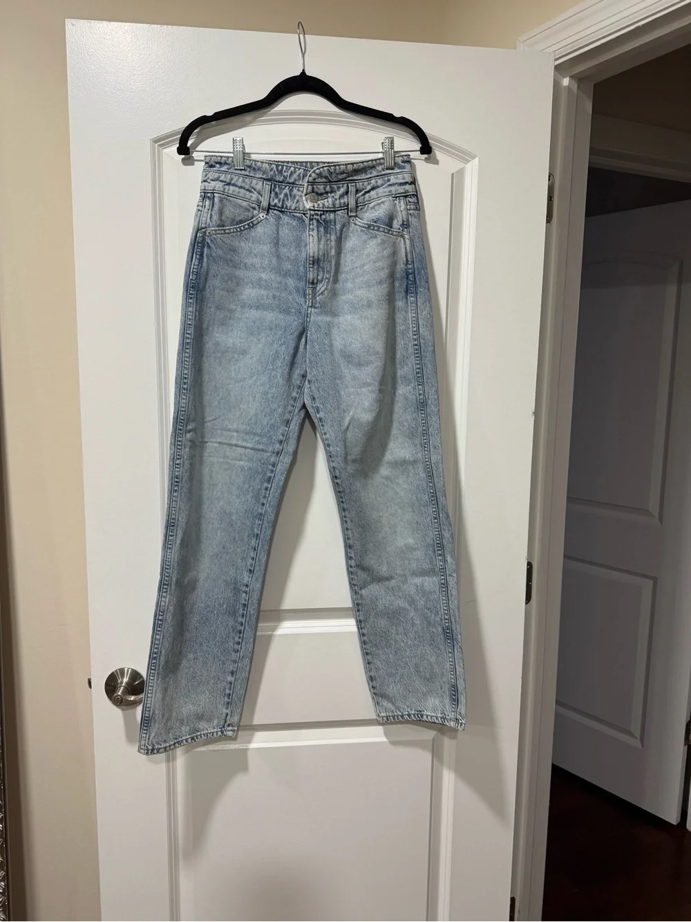 Veronica Beard Light Blue Blake Straight Leg Jeans Pebble Stone - 26